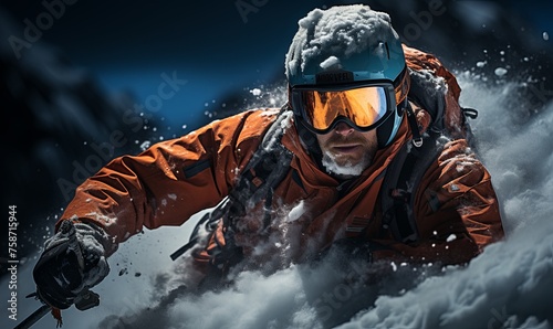 Man in Orange Jacket and Goggles in Snow