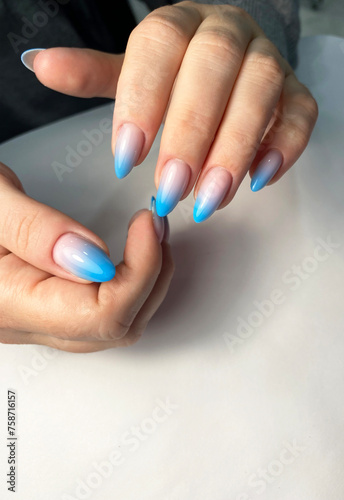 Blue Ombre Gel Nails Polish Manicure