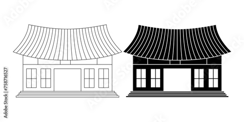 outline silhouette hanok icon set isolated on white background