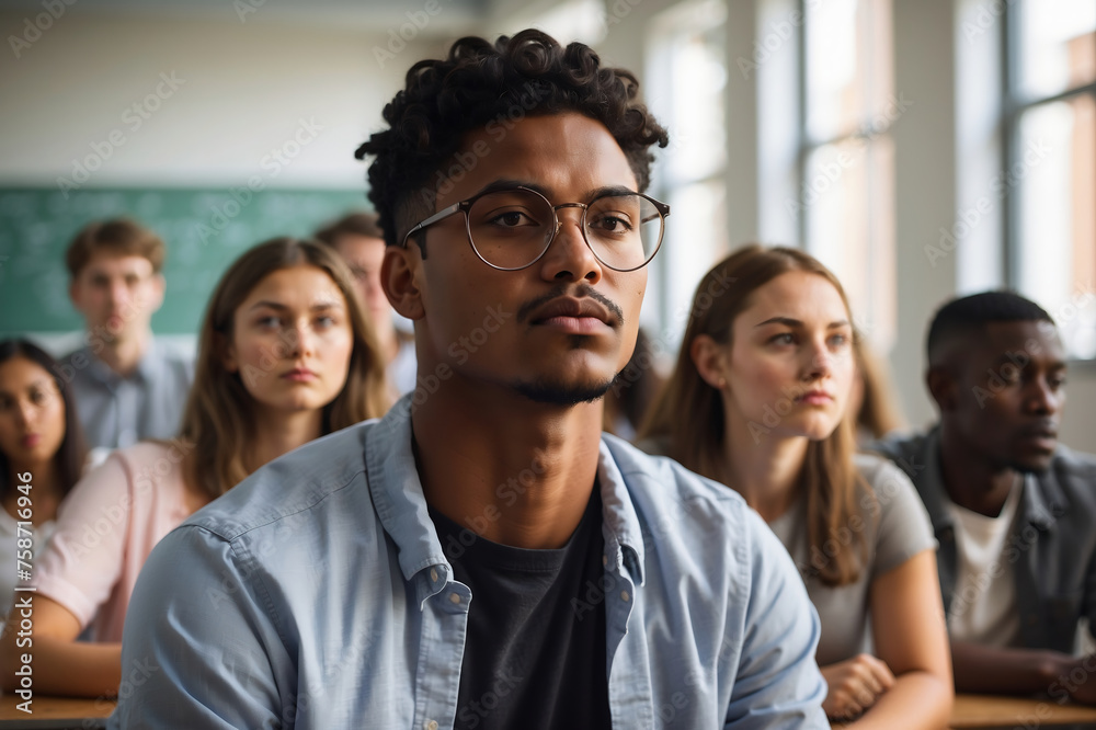Obraz premium Fokussierter Student in einer Vorlesung an der Universität