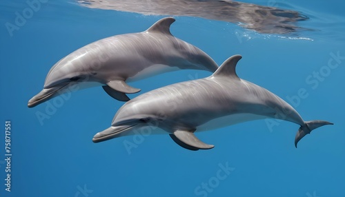 A Pair Of Dolphins Swimming In Perfect Synchroniza