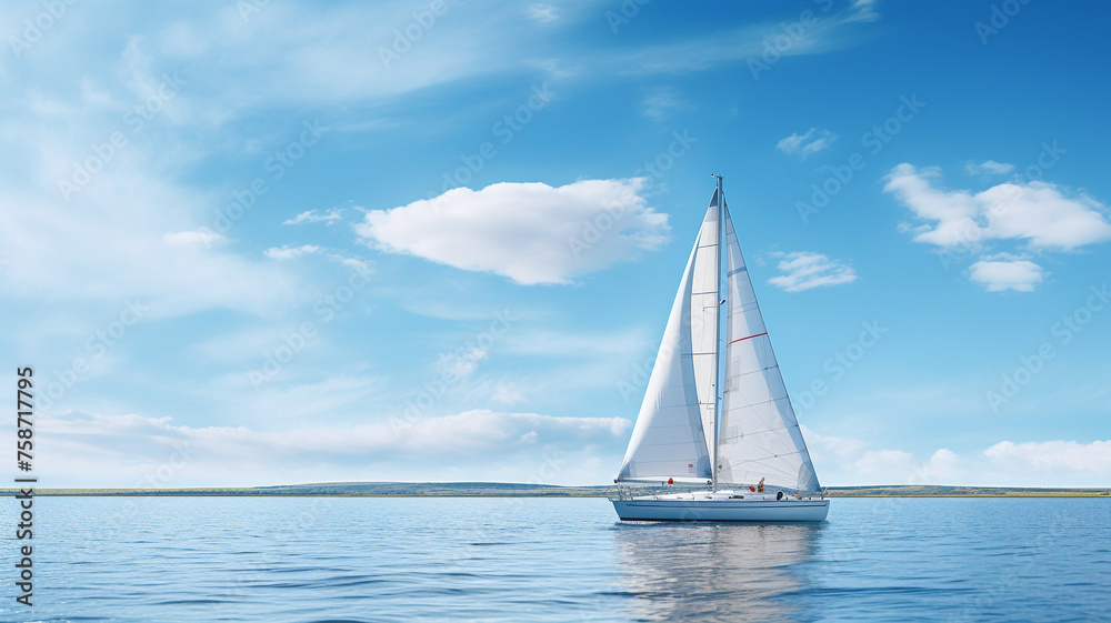 A sailboat the at the sea with blue sky