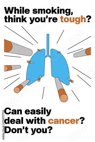 A poster for anti-smoking agitation and World No Tobacco Day also, healthy living, lung cancer prevention. Vector illustration. 