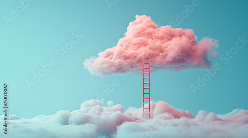 step ladder leading in clouds growth future development concept. generative ai