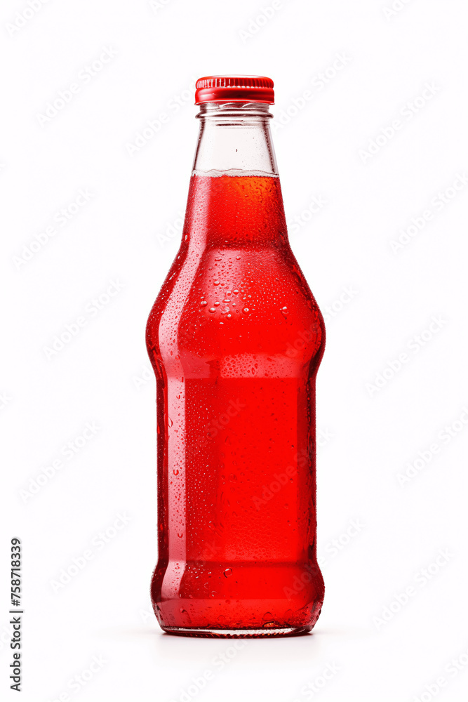 Transparent Bottle Filled with Red Soft Drink, Isolated on White Background Transparent Bottle Filled with Red Soft Drink, Isolated on White Background
