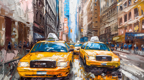 Oil painting on canvas street view of New York yellow