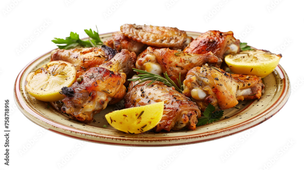 Lemon Pepper Wings on a plate isolated on transparent png background. Generative ai Lemon Pepper Wings on a plate isolated on transparent png background. Generative ai