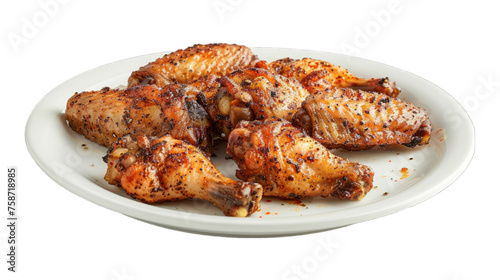 Lemon Pepper Wings on a plate isolated on transparent png background. Generative ai 