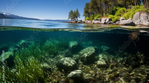 Blue carbon sinks. Underwater forests and seagrass meadows capturing co2 emissions