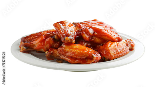 Mango Habanero Wings on a plate isolated on transparent png background. Generative ai 