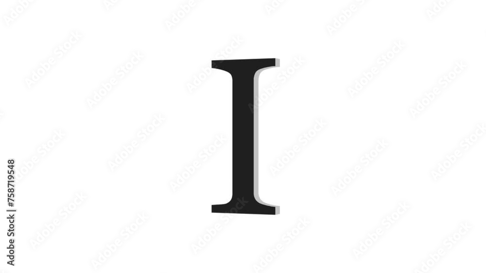 3d I letter logo loopable rotated black color animation white background 3d I letter logo loopable rotated black color animation white background