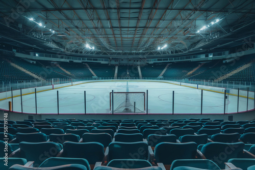 The silent echoes of an empty ice hockey stadium with no players.
