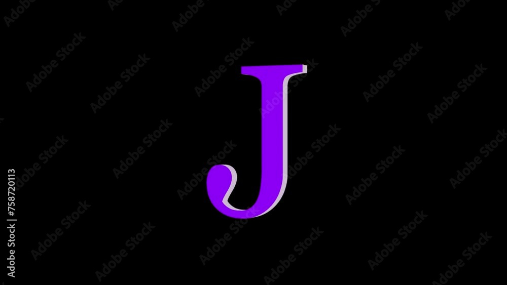 3d J letter logo loopable rotated purple color animation black background