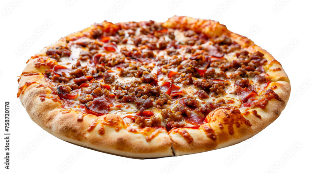 Meat Lovers Pizza isolated on transparent png background. Generative ai 