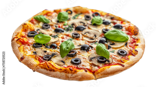 Mushroom and Olive Pizza isolated on transparent png background. Generative ai 