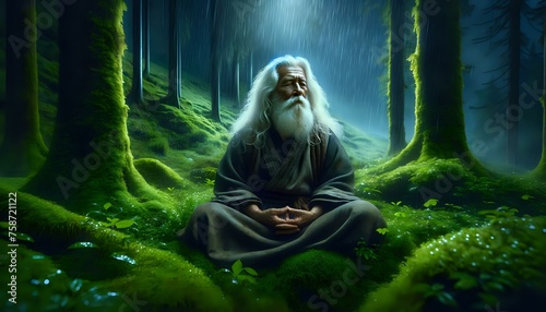 Zen in Nature: Monk's Forest Moonlight Meditation