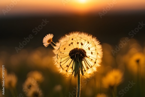Golden sunset and dandelion