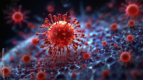 virus closeup in a red and blue environnement