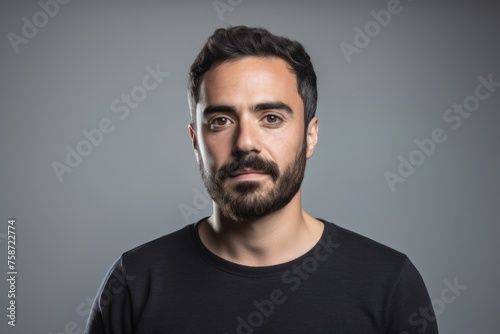 Portrait of a handsome young man with beard and mustache looking at camera