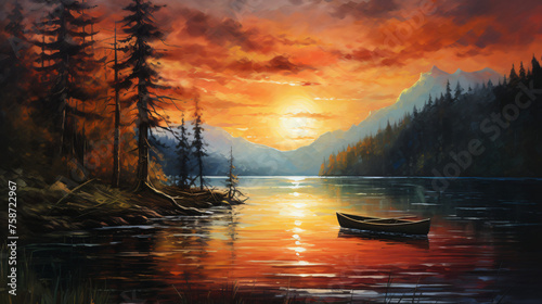 Painting sunset on the lake © Natia