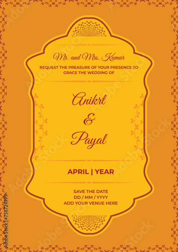 indian wedding card design.indian invitation template.indian royal hindu wedding card invitation template design vector