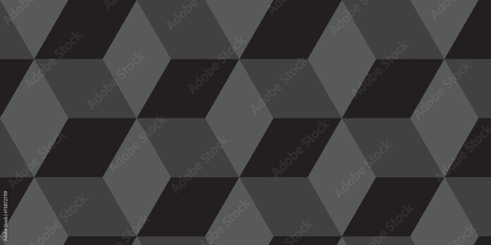 Seamless abstract black and gray stripe rectangles hexagon type cube geometric pattern. modern square diamond mosaic pattern. retro ornament grid tiles and wallpaper used for background. Seamless abstract black and gray stripe rectangles hexagon type cube geometric pattern. modern square diamond mosaic pattern. retro ornament grid tiles and wallpaper used for background.