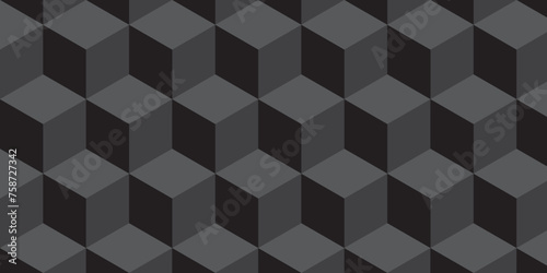 Seamless abstract black and gray stripe rectangles hexagon type cube geometric pattern. modern square diamond mosaic pattern. retro ornament grid tiles and wallpaper used for background.