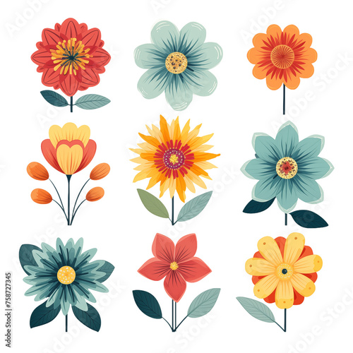 Variety of Stylized Flower Illustrations in a Colorful Collection © Miva