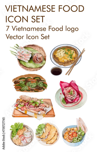 Vietnamese food logo vector icon set