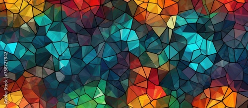 Seamless pattern of colorful pentagon fragments on concentric squares texture. photo