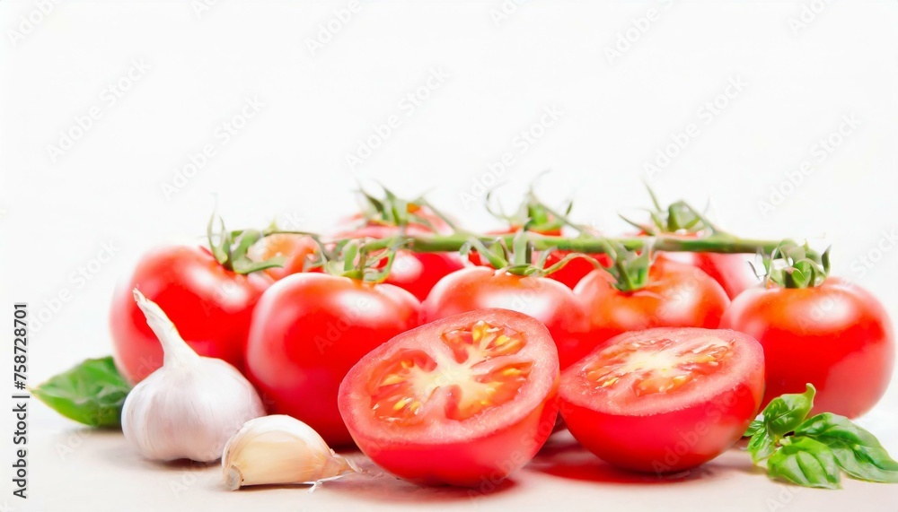 Group of fresh tomatoes on the white background