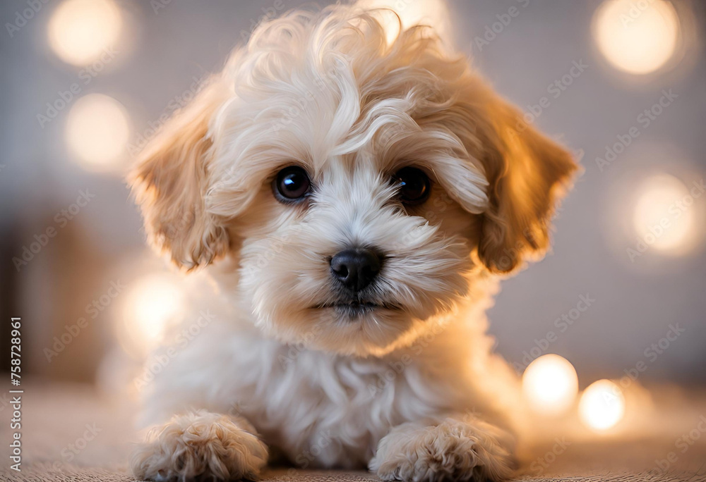 Cute adorable little dog with lightning in background Cute adorable little dog with lightning in background