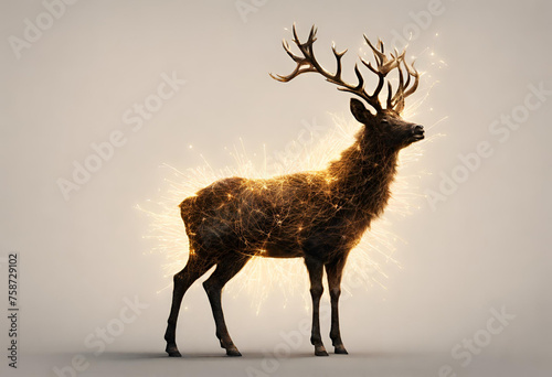 deer stag made from sparks of golden light