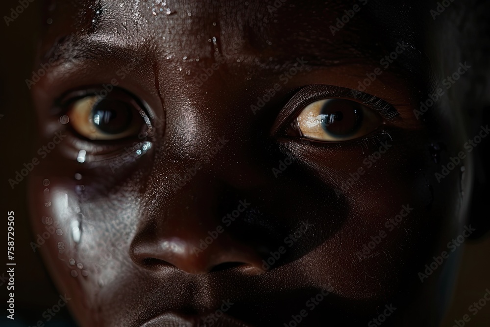 A young girl with dark skin and brown eyes