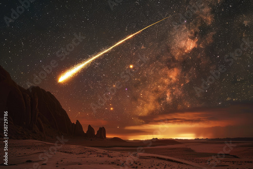 A lone meteor, its fiery path etched against the vastness of space