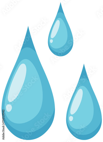Three stylized vector water droplets on white.