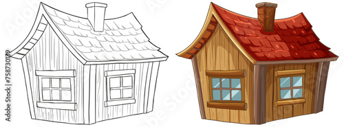 From line art to colored cozy cottage illustration