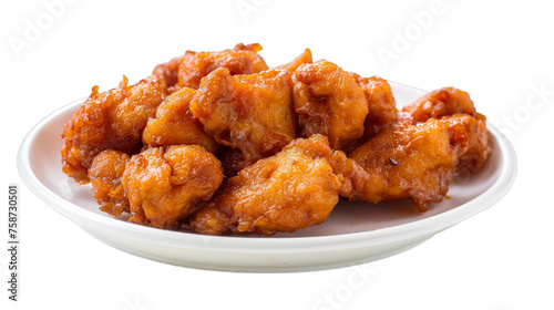 Orange Chicken on a plate isolated on transparent png background. Generative ai 
