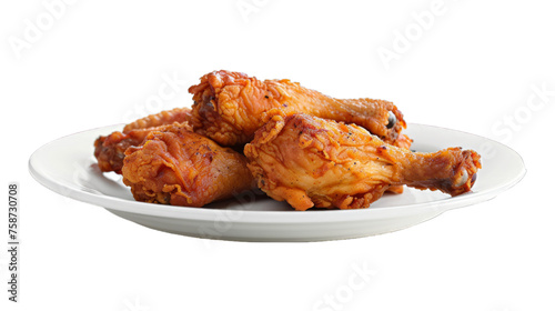 Original Fried Chicken on a plate isolated on transparent png background. Generative ai 