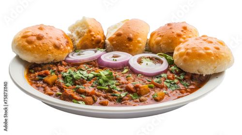 Pav Bhaji on a plate isolated on transparent png background. Generative ai  photo