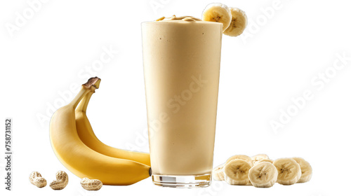 Peanut Butter Banana Smoothie isolated on transparent png background. Generative ai 