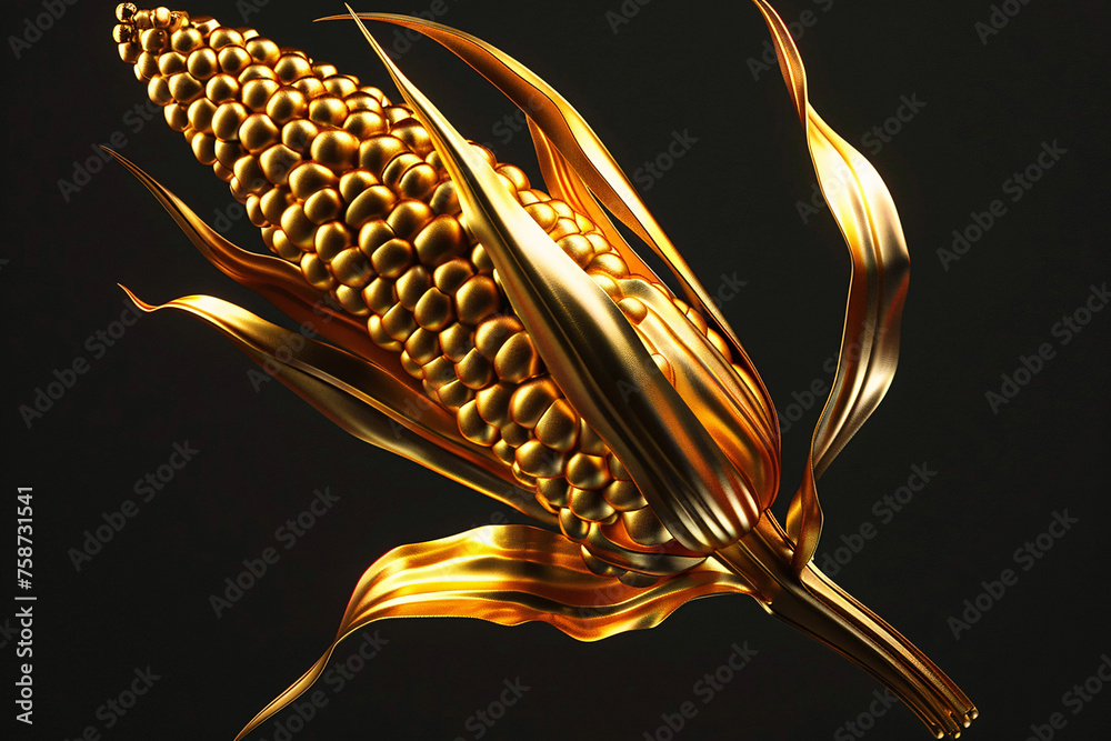 Obraz premium golden cron, matte golden ear of corn in 3d, corn on the cob