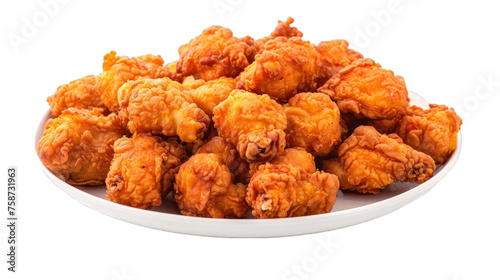 Popcorn Chicken on a plate isolated on transparent png background. Generative ai 