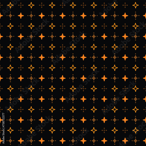 Seamless Pattern Shining Stars Orange On Black Background