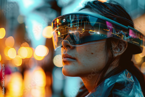 Futuristic Woman Exploring Virtual Reality in Urban Setting