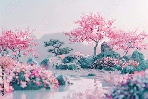 pink japanese blooming garden ,spring concept