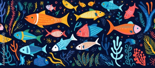 Tropical underwater creatures seamless pattern. Exotic marine life surface design. Endless ocean fauna texture.Editable sea animal tile. © Vusal