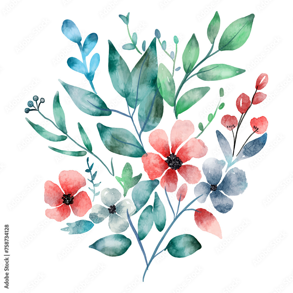 hand painted watercolour floral bouquet design - obrazy, fototapety, plakaty 