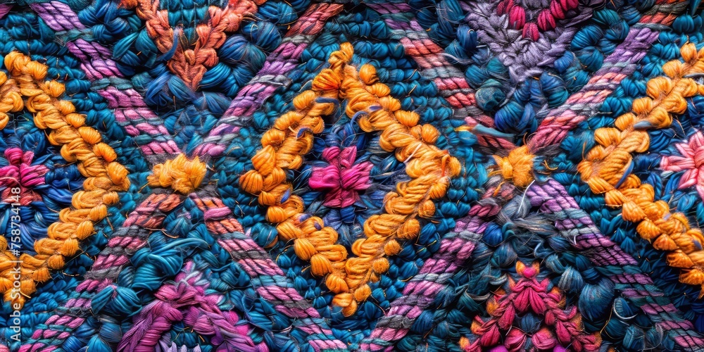 The intricate craftsmanship of ethnic textiles reveals a kaleidoscope of colors