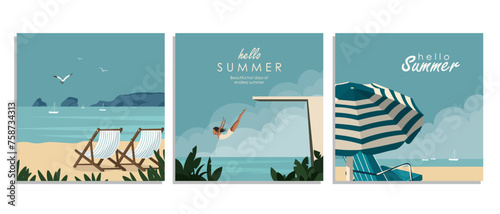 Set of Hello Summer banners, social media banners, square cards